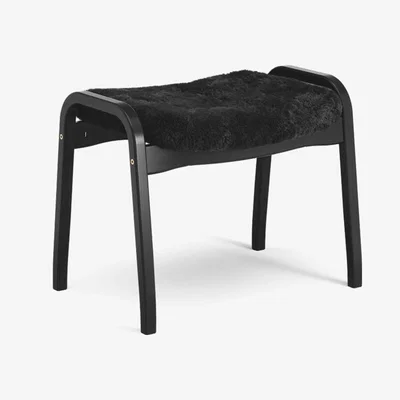 Nordic Nest Swedese Lamino footstool Sheepskin black-black stained beech