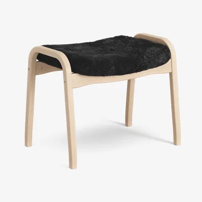Nordic Nest Swedese Lamino footstool Sheepskin black-natural lacquered beech