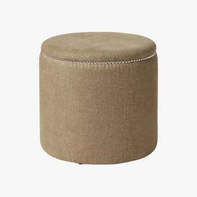 OKA Costellini Linen Ottoman - Wild Oats Wide Herringbone
