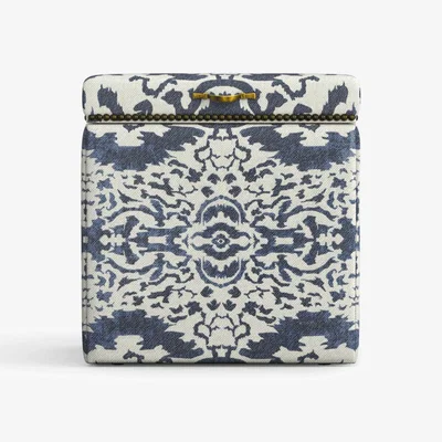 OKA OKA, Nesbitt Upholstered Trunk - Blue, Trunks, Brass/Cotton/Mango Wood