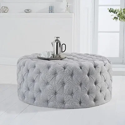 Oak&More Milano Grey Plush Round Footstool