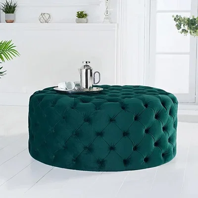 Oak&More Milano Green Velvet Round Footstool