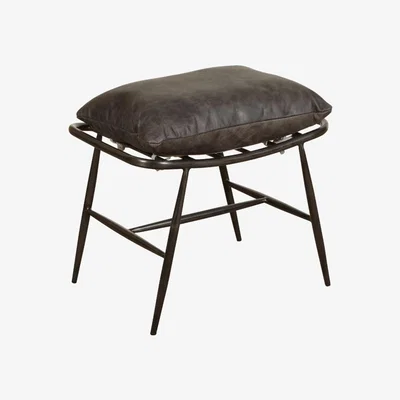Oak&More Huntington Gunmetal Stool with Grey Aniline Leather Cover