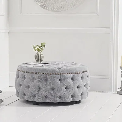 Oak&More Flora Grey Linen Round Footstool