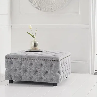 Oak&More Flora Grey Linen Square Footstool