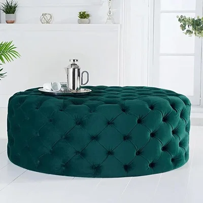Oak&More Milano Green Velvet Large Round Footstool