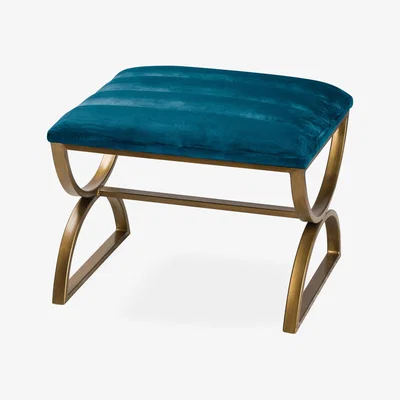 Olivia's Hill Interiors Ribbed Footstool in Navy & Brass