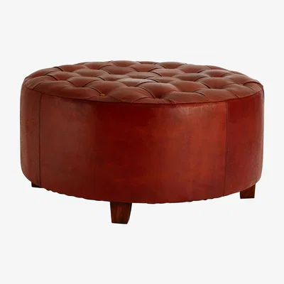 Olivia's Olivia's Lia Round Footstool in Antique Brown Leather