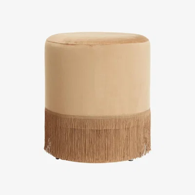 Olivia's Olivia's Louie Round Pouffe in Mink Velvet With Fringe