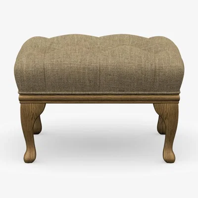 Downtown Wood Bros Watton Button Top Footstool - Fabric Grade D, Leather, Herringbone