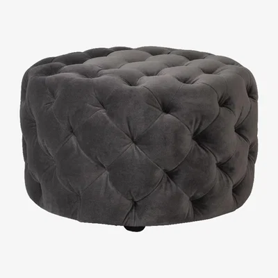 Perch and Parrow Gus Button-Tufted Ottoman in Grey Velvet