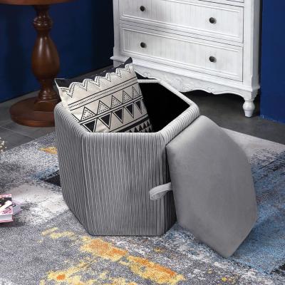 The Range Hexagonal Storage Box Ottoman Bedroom Velvet Dressing Chair Seat Footstool - Grey