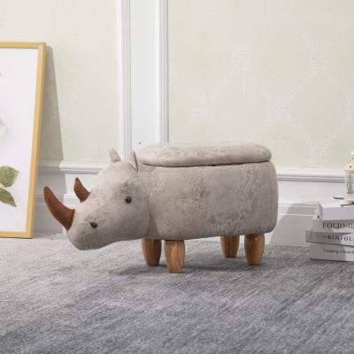 The Range Rhino Storage Stool & Footrest with Wooden Frame - Grey