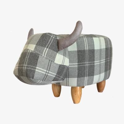 The Range Tartan Fabric Footstool - Grey