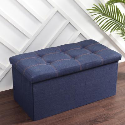 The Range Denim Fabric Ottoman Storage Box - Blue