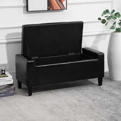 The Range PU Leather Storage Ottoman Bench - Black