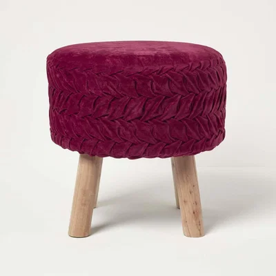 The Range Lyla Pleated Velvet Footstool - Magenta