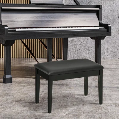The Range Classic Piano Bench Stool, PU Leather Keyboard Seat Rubber Wood Legs - Black