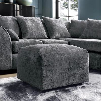 The Range Harriet Crushed Chenille Footstool - Dark Grey