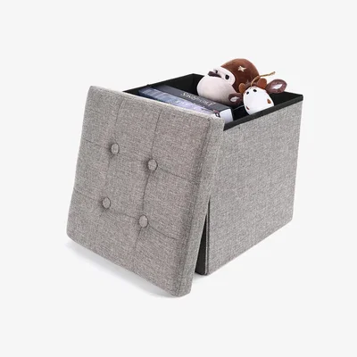The Range Folding Storage Box Ottoman Seat Footstool - Light grey / 38cm