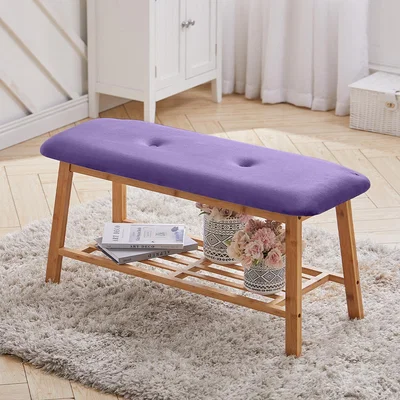 The Range Velvet Bamboo Shoe Bench Footstool - Purple