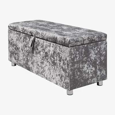 The Range Silver Crushed Velvet Storage Ottoman Blanket Box with Chrome Feet - Silver