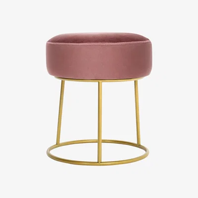 The Range Velvet Round Footstool Footrest With Gold Metal Stand - Pink