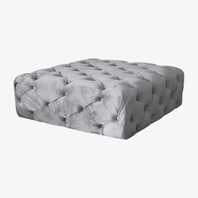 The Range Chesterfield Block Coffee Table Footstool Ottoman - Silver