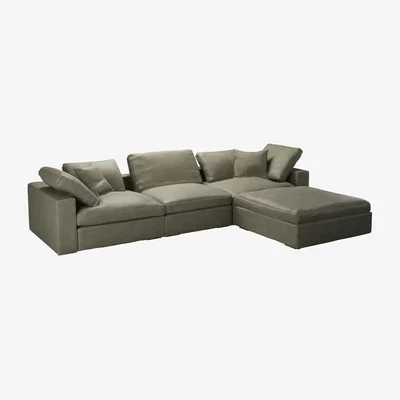 Sofa.com Long Island Complete Set with Footstool in Matcha Powdered Leather - sofa.com