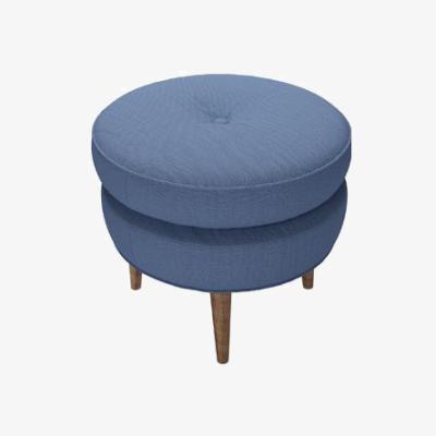 Sofa.com Felix Round Footstool in Oxford Blue Brushed Linen Cotton - sofa.com