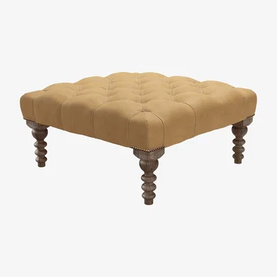 Sofa.com Valentin Medium Square Footstool in Turmeric Powdered Leather - sofa.com