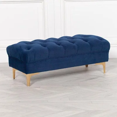 Teddy Beau Maison Reproductions Velvet Buttoned Ottoman Stool / Blue