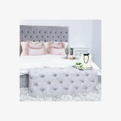 Teddy Beau Deco Home Soft Silver Fabric Deeply Padded Bench Ottoman With Tufted Buttons