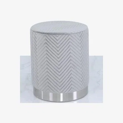 Teddy Beau Deco Home Grey Patterned Velvet And Chrome Round Footstool Stool Ottoman / Chrome