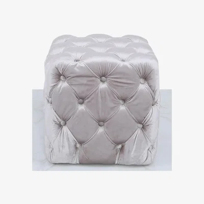 Teddy Beau Deco Home Soft Pink Velvet Deeply Padded Stool Ottoman With Tufted Buttons