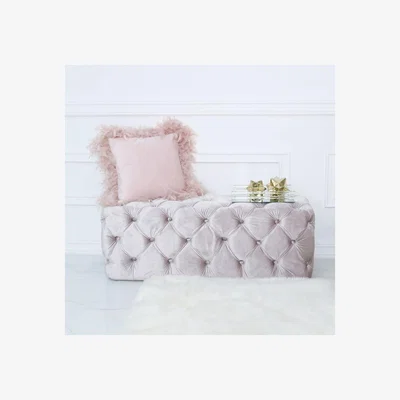 Teddy Beau Deco Home Soft Pink Velvet Deeply Padded Bench Ottoman With Tufted Buttons