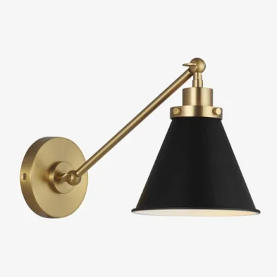 Andrew Martin Wellfleet Wall Light Black & Brass, Light, Midnight Black & Burnished Brass - Andrew Martin