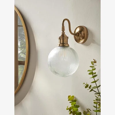 Cox and Cox Round Ribbed Glass Wall Light