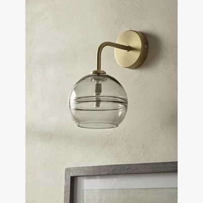 Cox and Cox Smoked Ribbed Glass Wall Light - Round