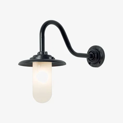 The Conran Shop Exterior Bracket Wall Light Swan Neck Black & Frosted Glass 60W
