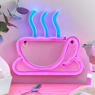Dunelm Coffee Cup Neon Sign Pink