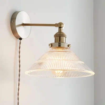 Dunelm Logan Glass Plug In Easy Fit Wall Light Grey