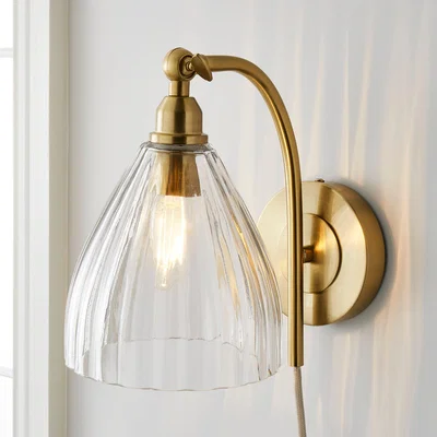 Dunelm Churchgate Allexton Fluted Glass Wall Light Brass