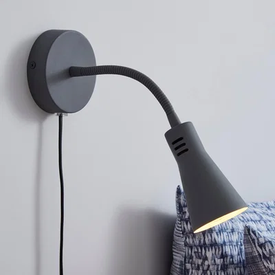 Dunelm Nola Adjustable Easy Fit Plug In Wall Light Grey Grey