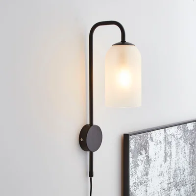 Dunelm Palazzo Frosted Plug In Wall Lamp Black