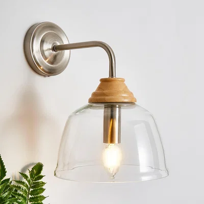 Dunelm Churchgate Croxton Wood Glass Wall Light Satin Nickel