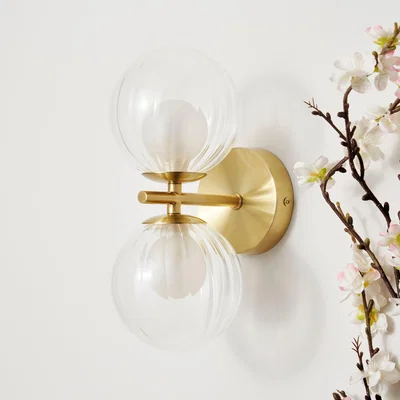 Dunelm Leirah Ribbed 2 Light Wall Light Gold