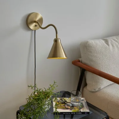 Dunelm Newton Industrial Goose Neck Adjustable Plug In Wall Light