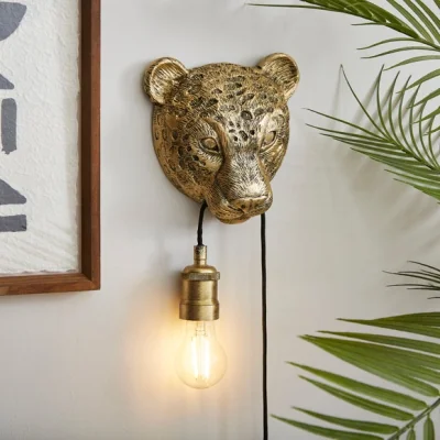 Dunelm Kinda Leopard Exposed Bulb Plug In Wall Light