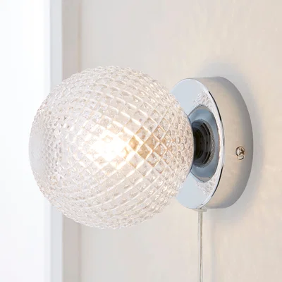 Dunelm Vaughn Globe Glass Plug In Wall Light Silver